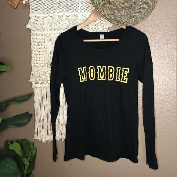 Black MOMBIE Long Sleeve V-Neck Shirt - Picture 2 of 5